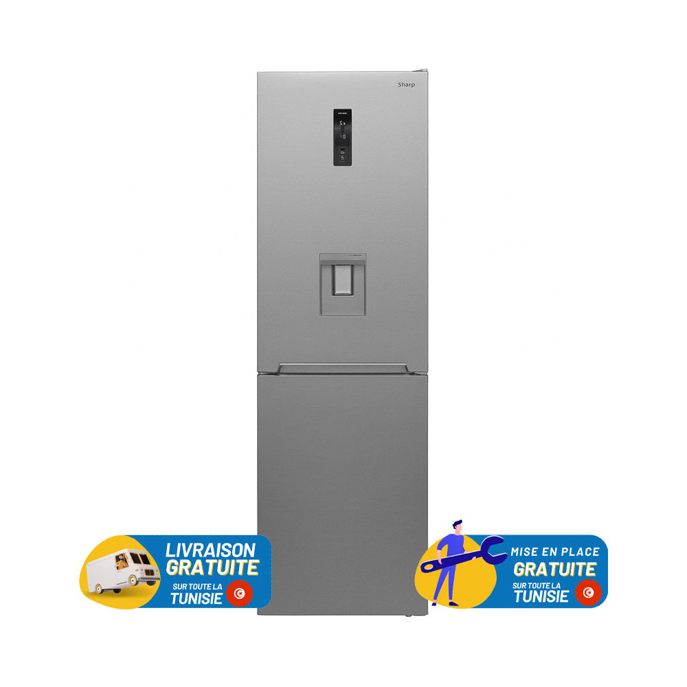 Réfrigérateur SHARP No Frost Combiné 465Litres / INOX Avec Afficheur et Distributeur d'eau