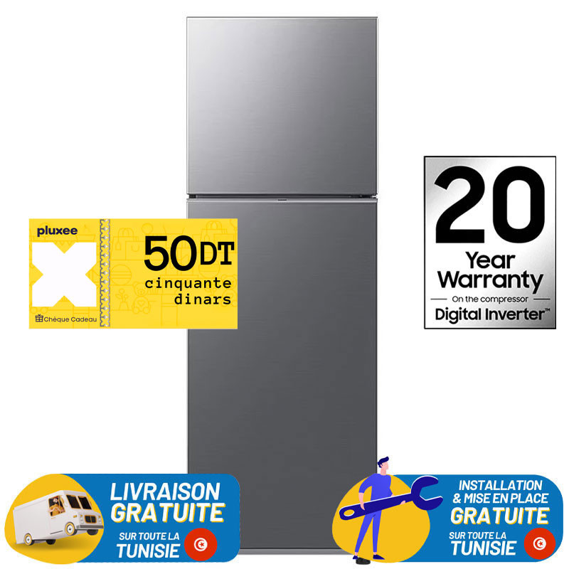 Réfrigérateur Samsung No Frost INVERTER Double Portes 308 Litres Silver / + Bon d'achat PLUXEE 50DT