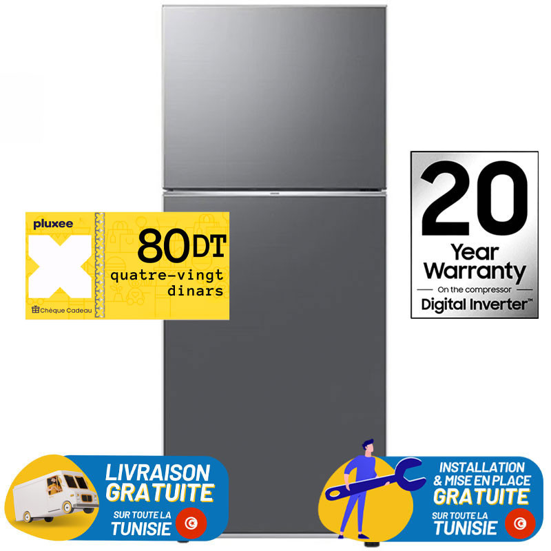 Réfrigérateur Samsung RT42 No Forst INVERTER Double Portes 415 Litres inox + Bon d'achat PLUXEE 80DT