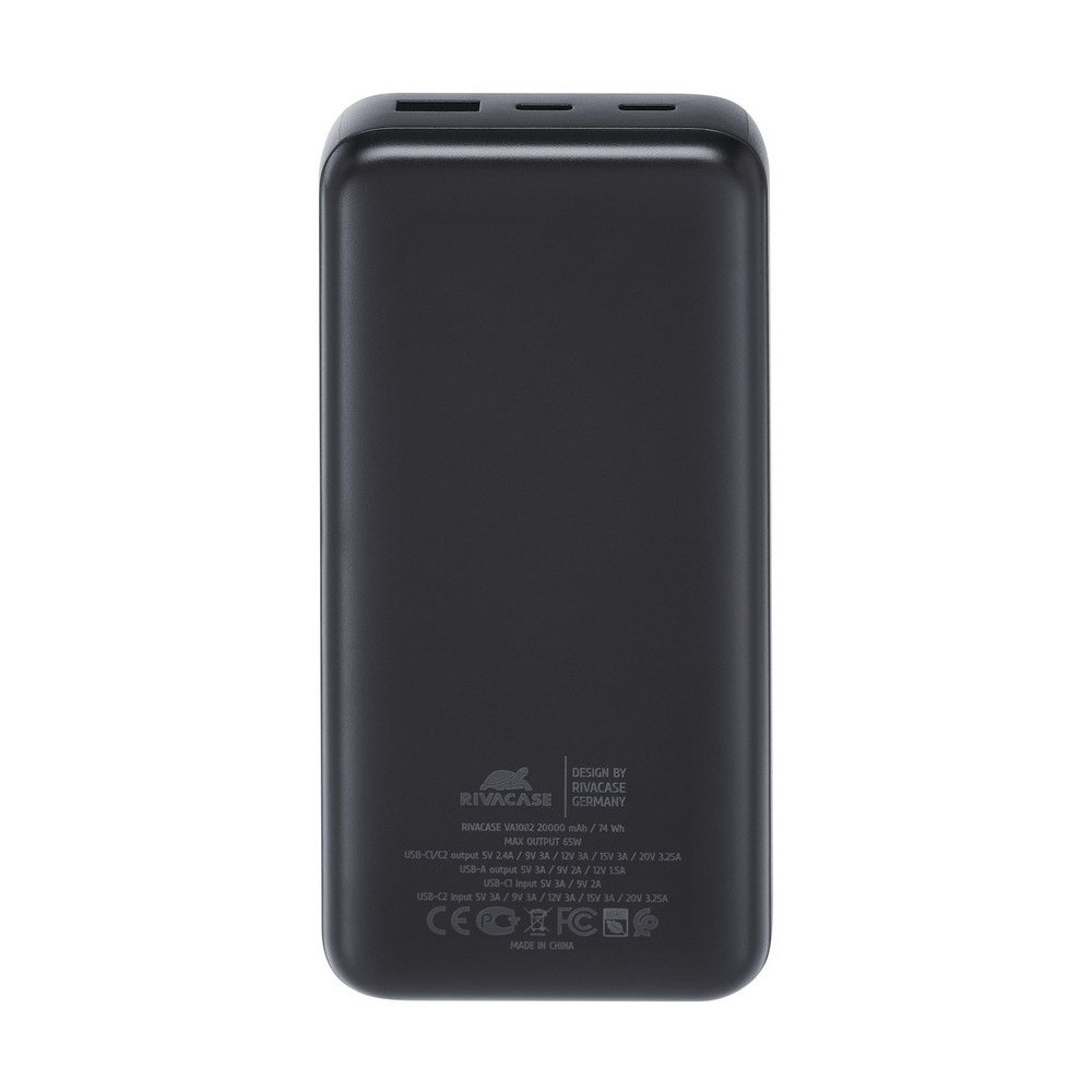 Power Bank RivaCase 20000 mAh Charge Ultra Rapide PD 65W / Noir