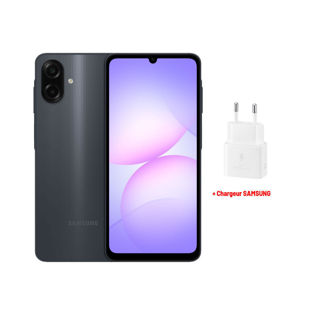 Samsung Galaxy A07 / 12 Go / 128 Go / Noir Avec Chargeur Secteur et câble