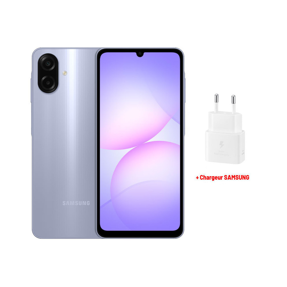 Samsung Galaxy A07 / 8 Go / 64 Go / Violet Avec Chargeur secteur et câble