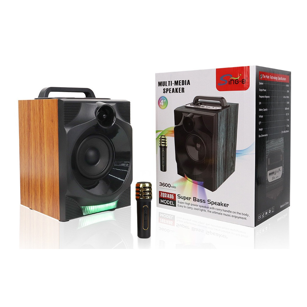 Haut-parleur Super grande Mega Extra / RGB / karaoké / 30W+MIC BT / MARRON