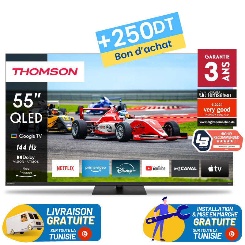 TV Thomson Google TV 55" QLED Pro 144 Hz avec Récepteur Intégré + 250DT Bon D'achat