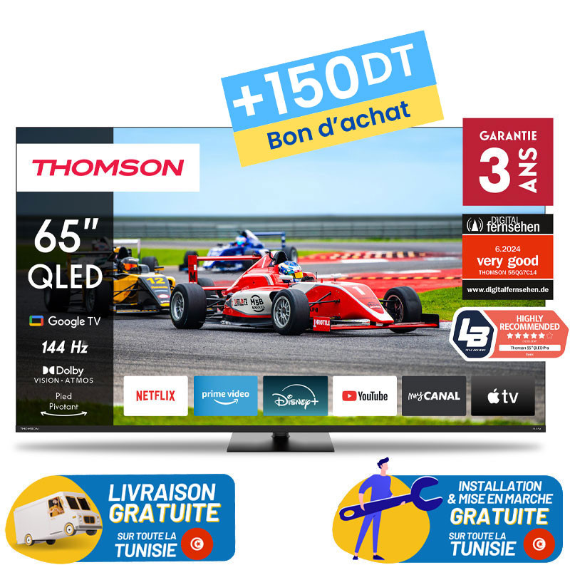 TV Thomson 65" QLED Pro - Google TV avec Récepteur Intégré + 150DT Bon D'achat