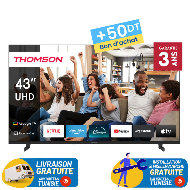 TV Thomson 43" UHD  Google TV Side Feet / + 50DT Bon d'achat