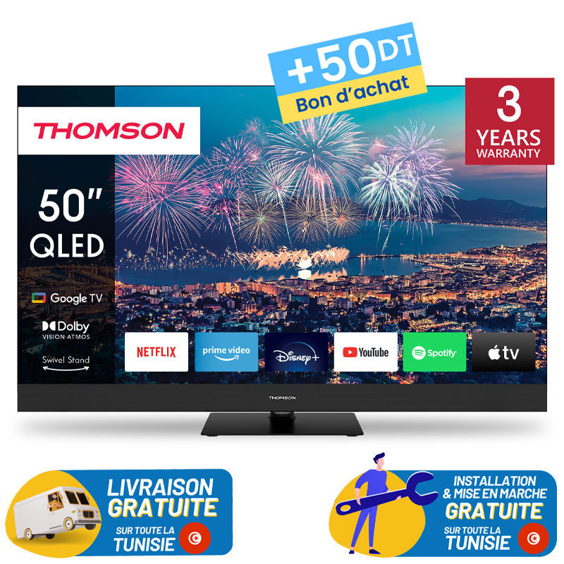 TV Thomson 50" QLED Plus Google TV avec Récepteur intégré + 50DT Bon d'achat