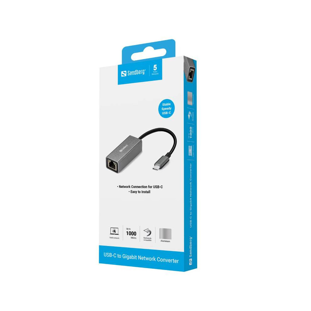 Adaptateur SANDBERG USB Type-C vers RJ45 / Inox