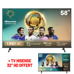 TV HISENSE 58" SMART UHD 4K AVEC TV HISENSE 32" HD OFFERT