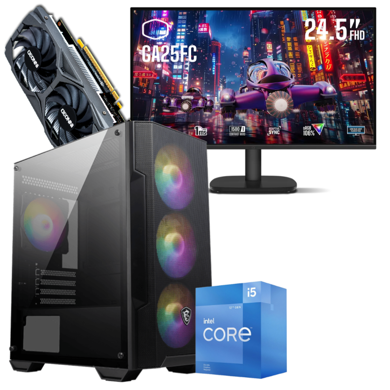 Setup Gamer Special Pc de Bureau Gaming / i5-12400F / GTX 1650 4G / 16 Go Avec Écran Gaming Cooler Master 24.5" Full HD IPS / 120 Hz