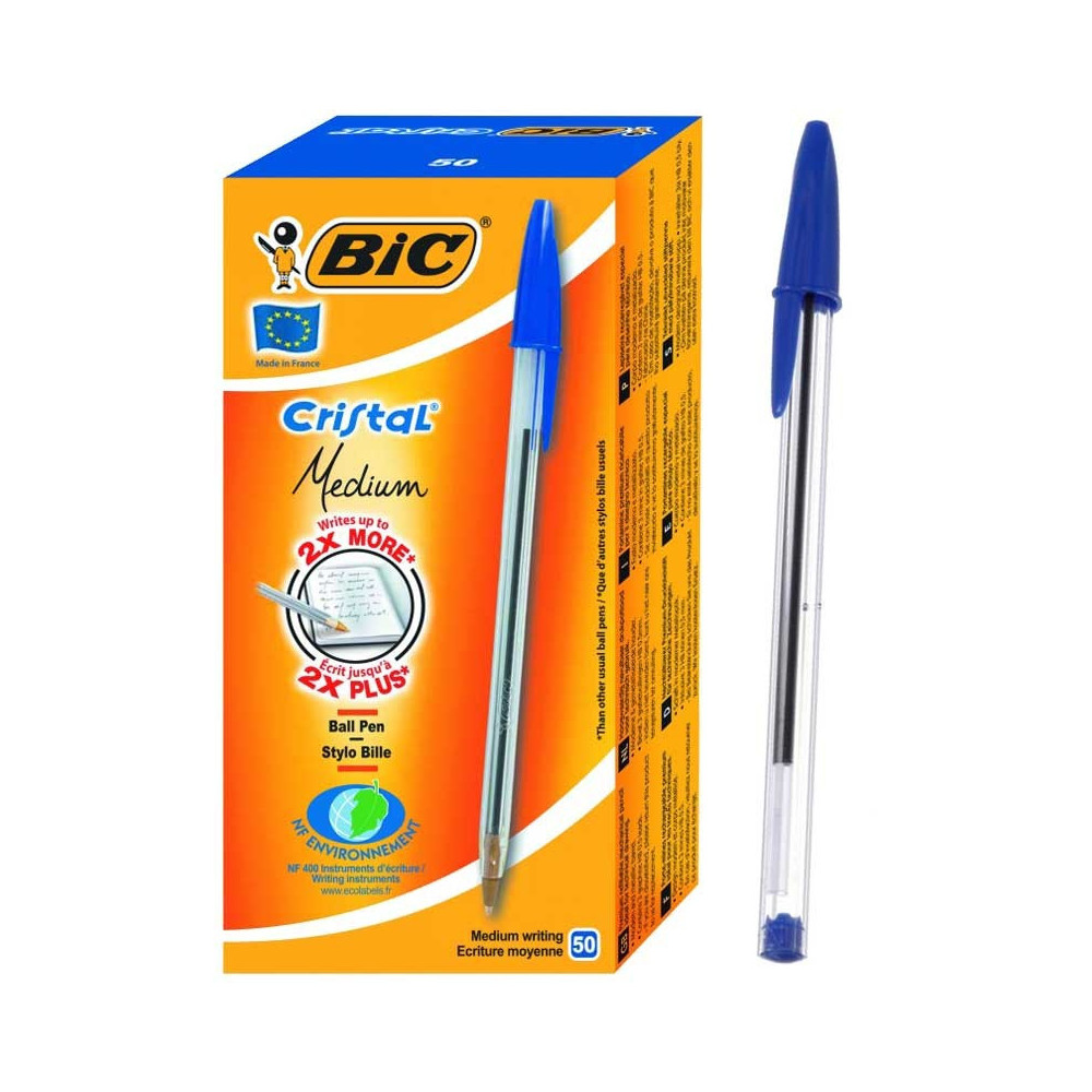 Pack de 50 Stylos à Bille BIC Cristal Medium 1.0 MM / Bleu