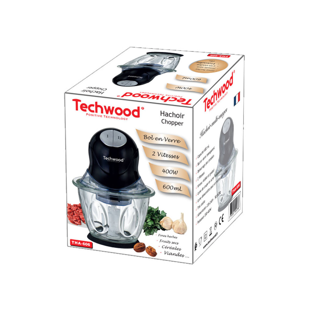 MINI HACHOIR NOIR BOL EN VERRE 600ml / 400W / Noir