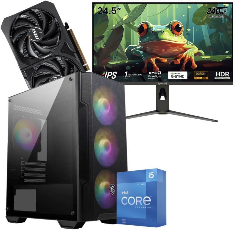 Setup Gamer Special Pc de Bureau Gaming / i5-12600KF / RTX 5060 8G / 16 Go Avec Écran Gaming Redragon HANMON 24.5" Full HD IPS / 240 Hz