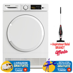 SECHE LINGE BRANDT 10 KG  Frontale BLANC / DFB1015CW + Aspirateur Balai BRANDT OFFERT