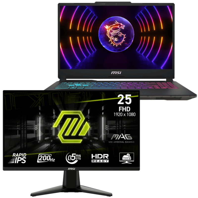 Pc Portable Gamer MSI Cyborg 15 A13V / i5-13420H / RTX 4050 6G / 8 Go DDR5 / 512 Go SSD / Avec Écran Gaming MSI MAG 24.5" Full HD IPS / 200 Hz
