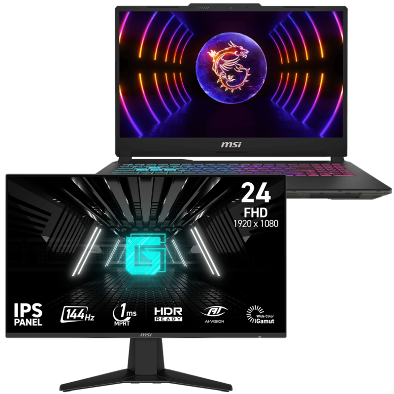 PC PORTABLE MSI CYBORG 15 A13VE / I5-13420H / RTX 4050 6G / 16 Go / 512 Go SSD / Windows 11 Avec Écran Gaming MSI 24" Full HD IPS / 144 Hz