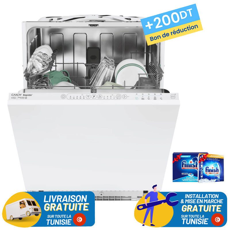 LAVE VAISSELLE CANDY ENCASTRABLE 13 Couverts / Blanc + Bon de réduction 200DT