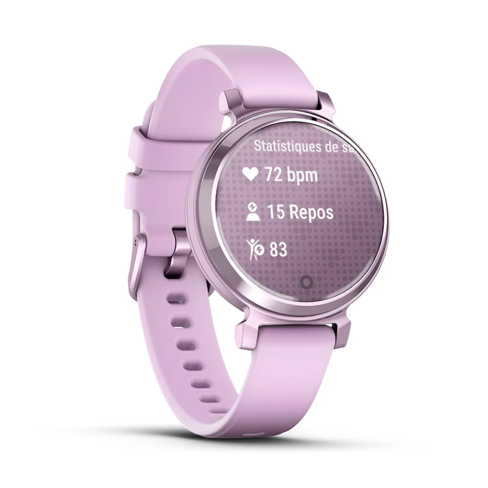 Montre Connectée Garmin Lily 2 Metallic Lilac avec bracelet en silicone lilas
