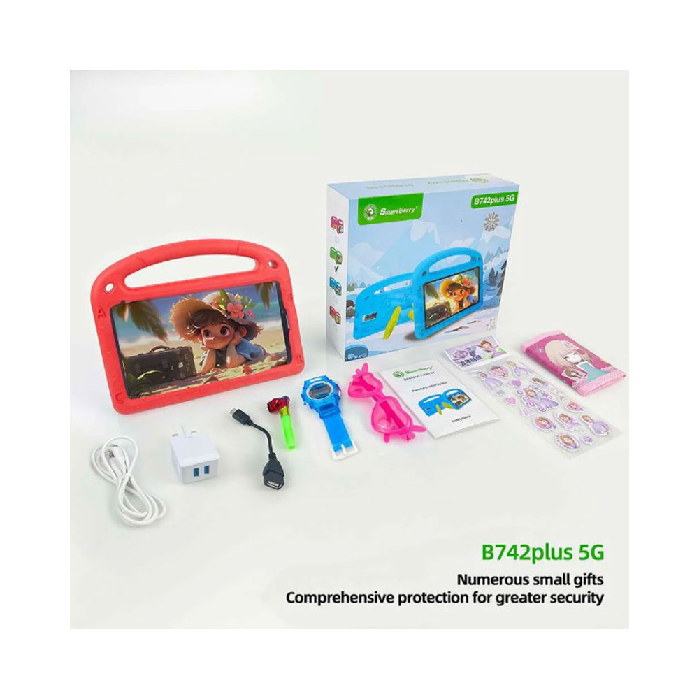 TABLETTE KIDS SMARTBARRY B742PLUS 7" / 5G / WIFI / 4 Go / 128 Go Avec Étui + Film + Free Gifts / RED
