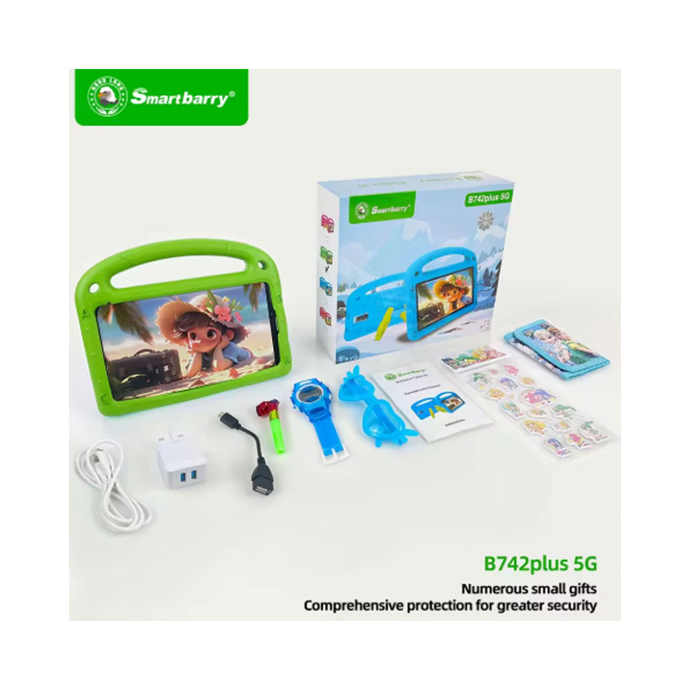 TABLETTE KIDS SMARTBARRY B742PLUS 7" / 5G / WIFI / 4 Go / 128 Go Avec Étui + Film + Free Gifts / GREEN