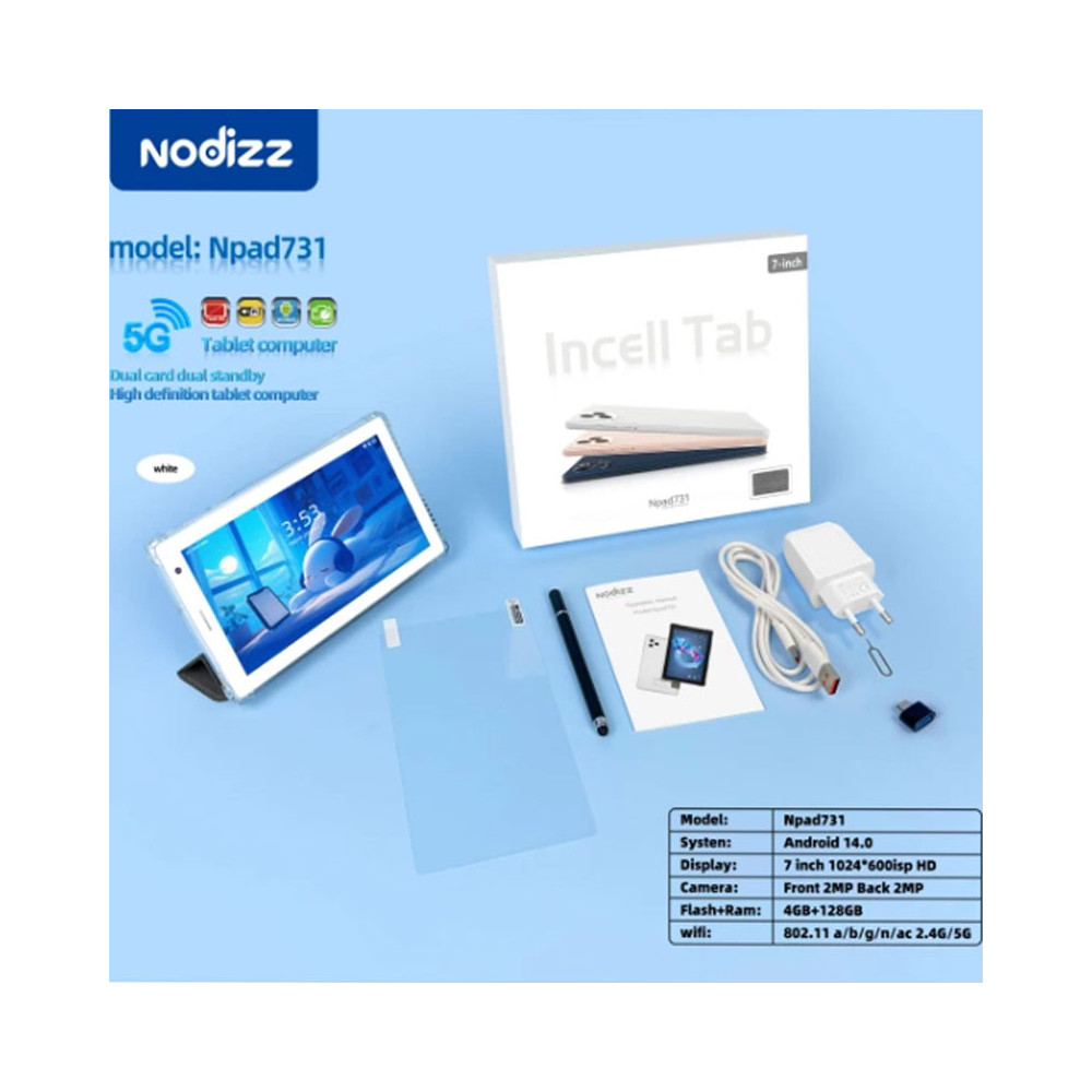 TABLETTE NPAD 731 7" / 5G / WIFI / 8 Go / 512 Go Avec Stylo et Étui + Film + Free Gifts / Blanc