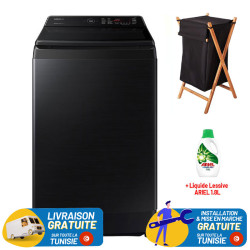 Machine à Laver Samsung 19Kg Smart INVERTER Noir + Panier à Linge + Liquide Lessive ARIEL 1.8 Litres