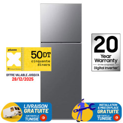 Réfrigérateur Samsung No Frost INVERTER Double Portes 308 Litres Silver + 50DT Bon d'achat PLUXEE