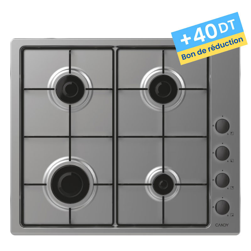 Plaque de Cuisson Encastrable CANDY 4 Feux 60 cm / Inox / CHW6LBX-4U2  + 40DT Bon de Réduction