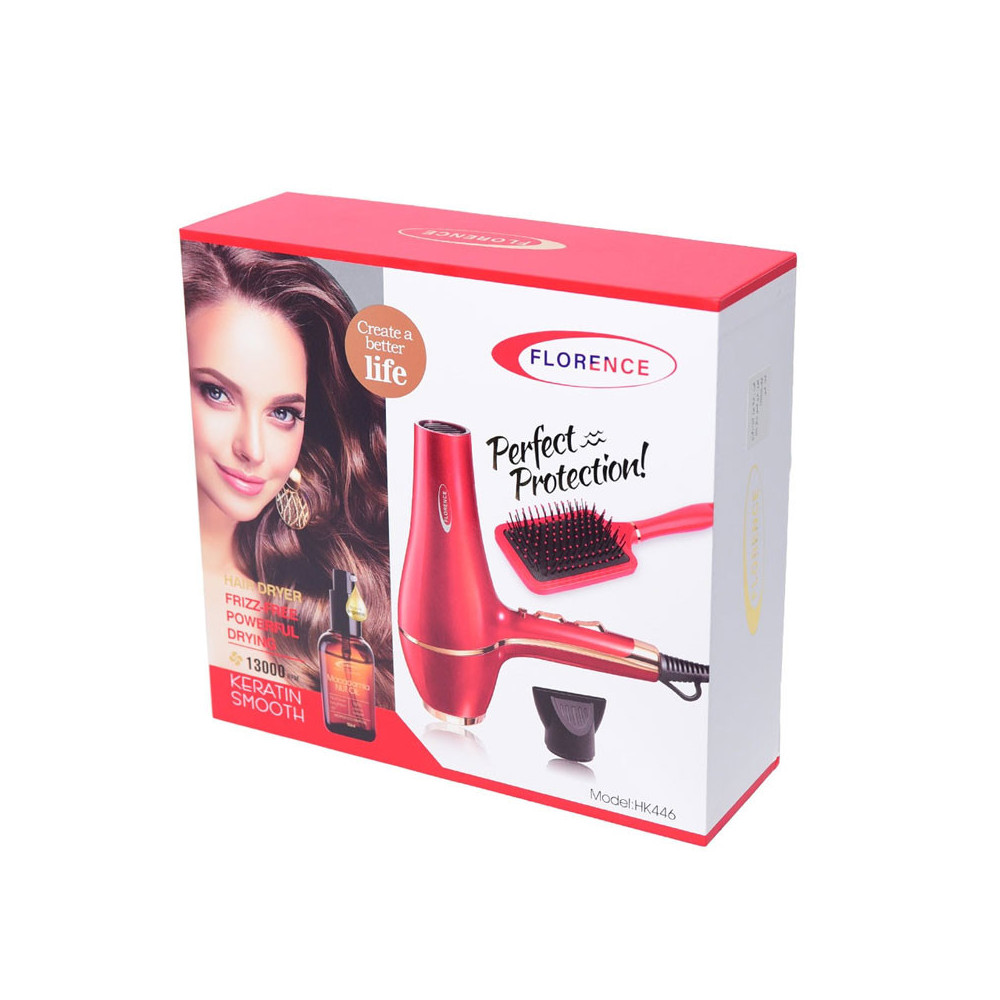 Sèche Cheveux Professionnel Florence Kératine & BROSSE / 2200W / Rouge