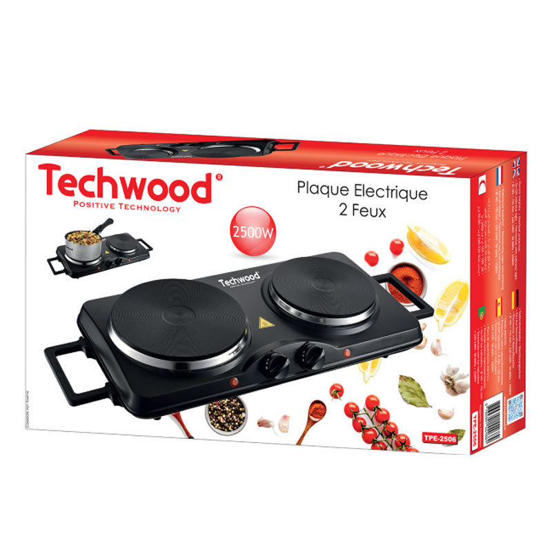 PLAQUE ELECTRIQUE TECHWOOD 2 FEUX / 2500W / NOIR