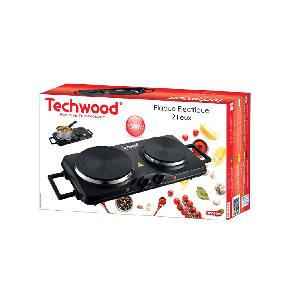 PLAQUE ELECTRIQUE TECHWOOD 2 FEUX / 2500W / NOIR