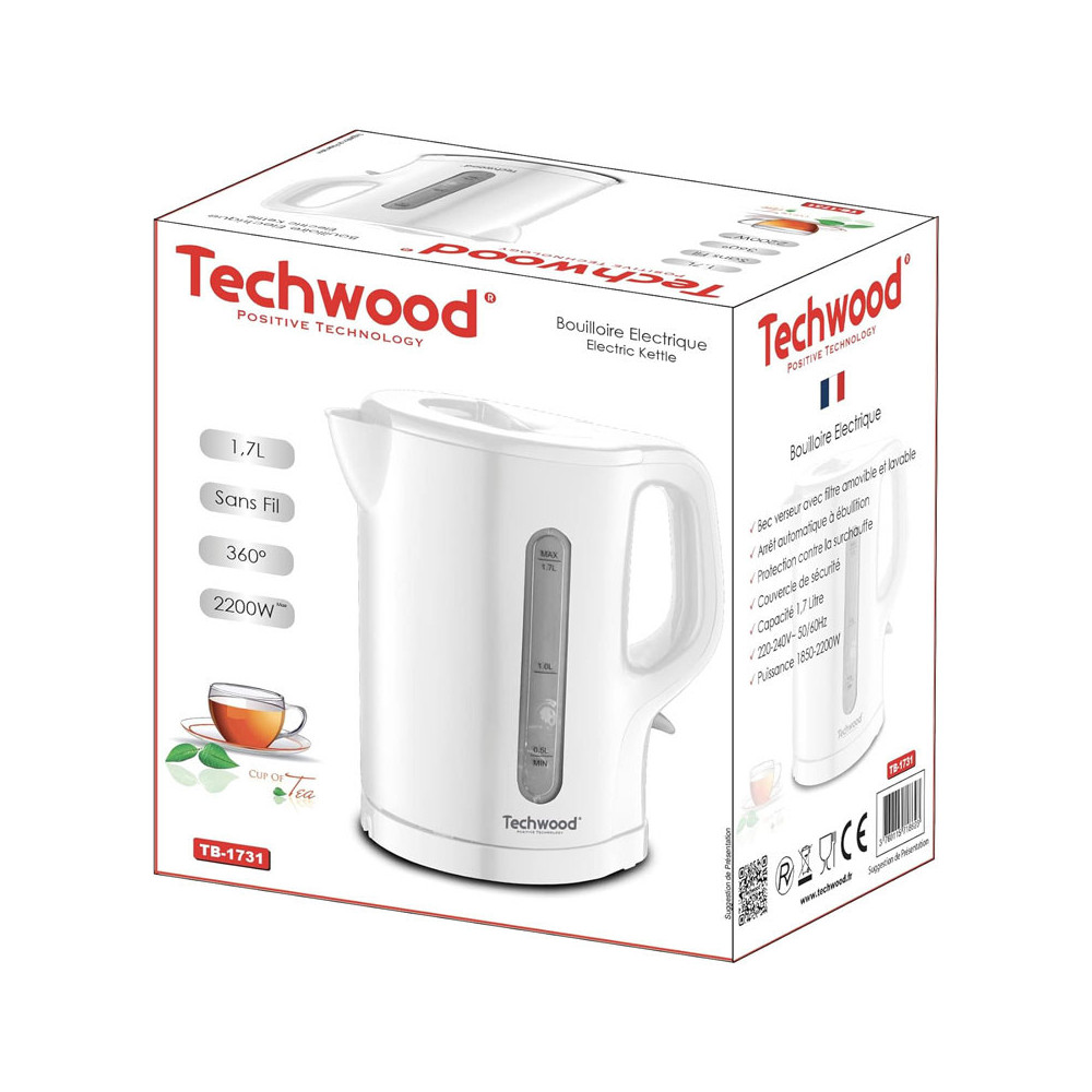 BOUILLOIRE TECHWOOD 1.7 Litre / 2200W / Blanc