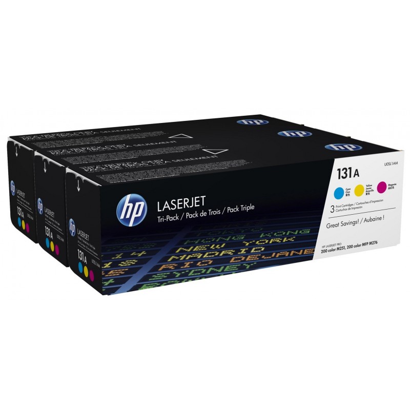 Lot de 3 toners authentiques cyan/magenta/jaune HP LaserJet 131A