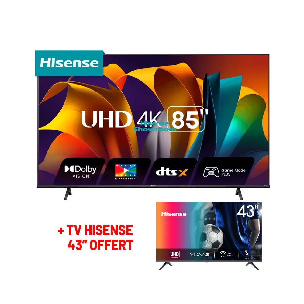 TV HISENSE 85" SMART UHD 4K AVEC TV HISENSE 43" OFFERT