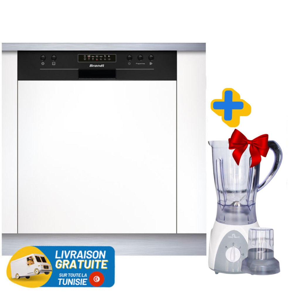 Lave Vaisselle Encastrable BRANDT BDB424LB / 14 Couverts / Noir + Livraison Gratuite + Blender 2en1 400W Offert