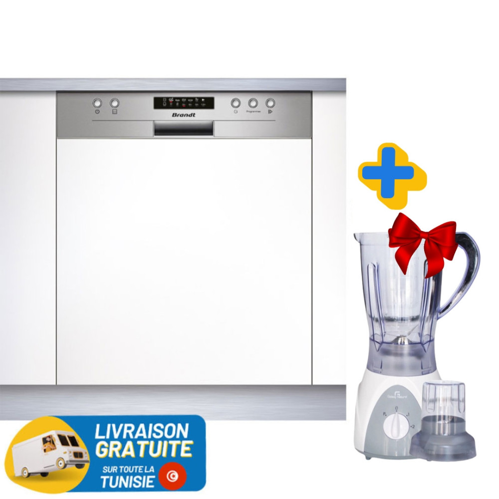 Lave Vaisselle Encastrable BRANDT BDB424LX / 14 Couverts / inox + Blender 2en1 400W Offert