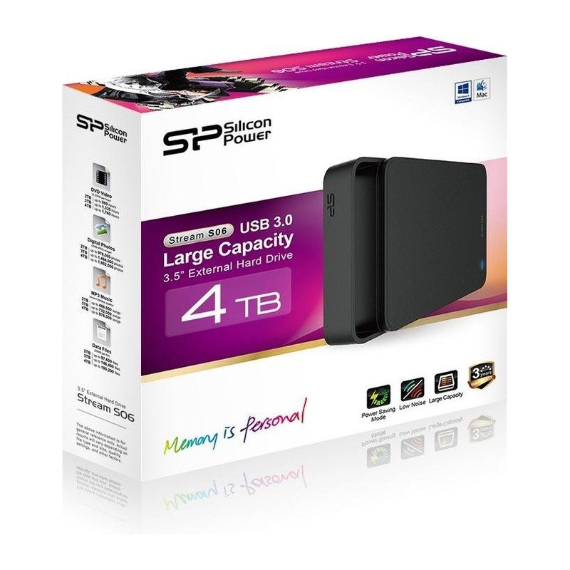 Disque Dur Externe 3.5" Silicon Power Stream S06 / USB 3.0 / 4 To / Noir