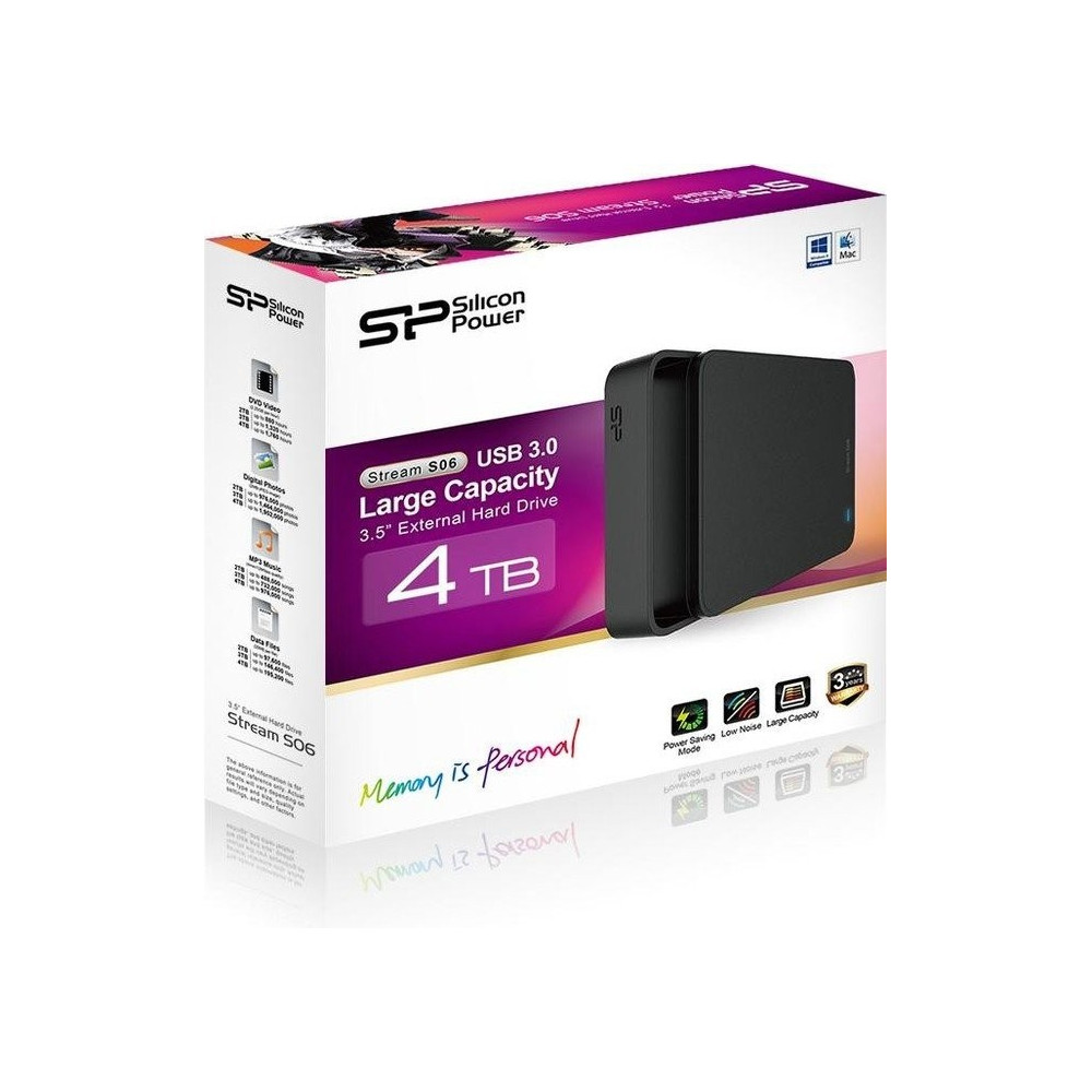 Disque Dur Externe 3.5" Silicon Power Stream S06 / USB 3.0 / 4 To / Noir