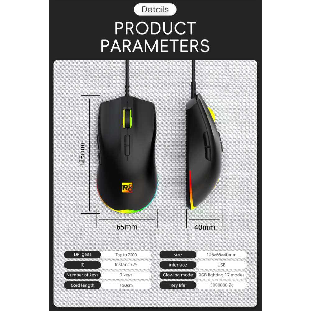 SOURIS OPTIQUE R8 7D / RGB / G201 / BLACK