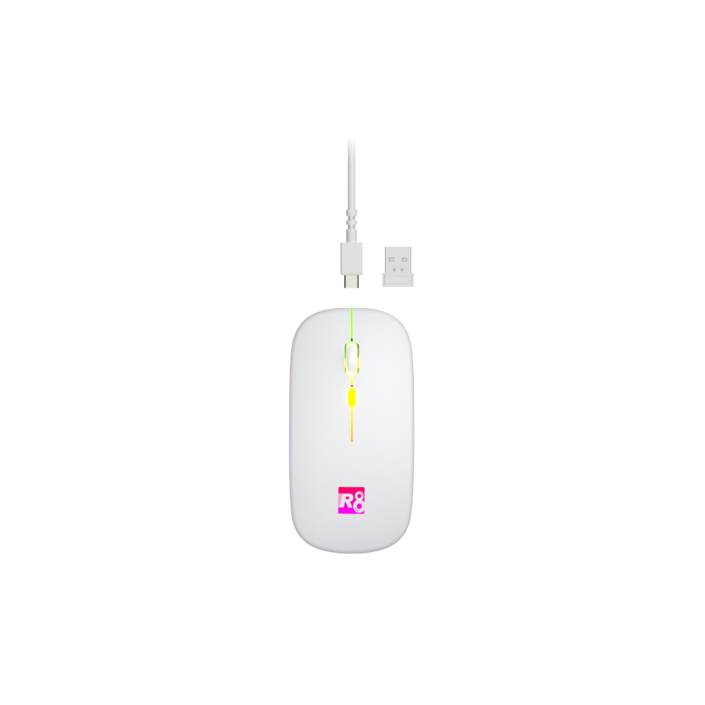 Souris sans fil Rechargeable R8 1715 avec éclairage RGB / Blanc