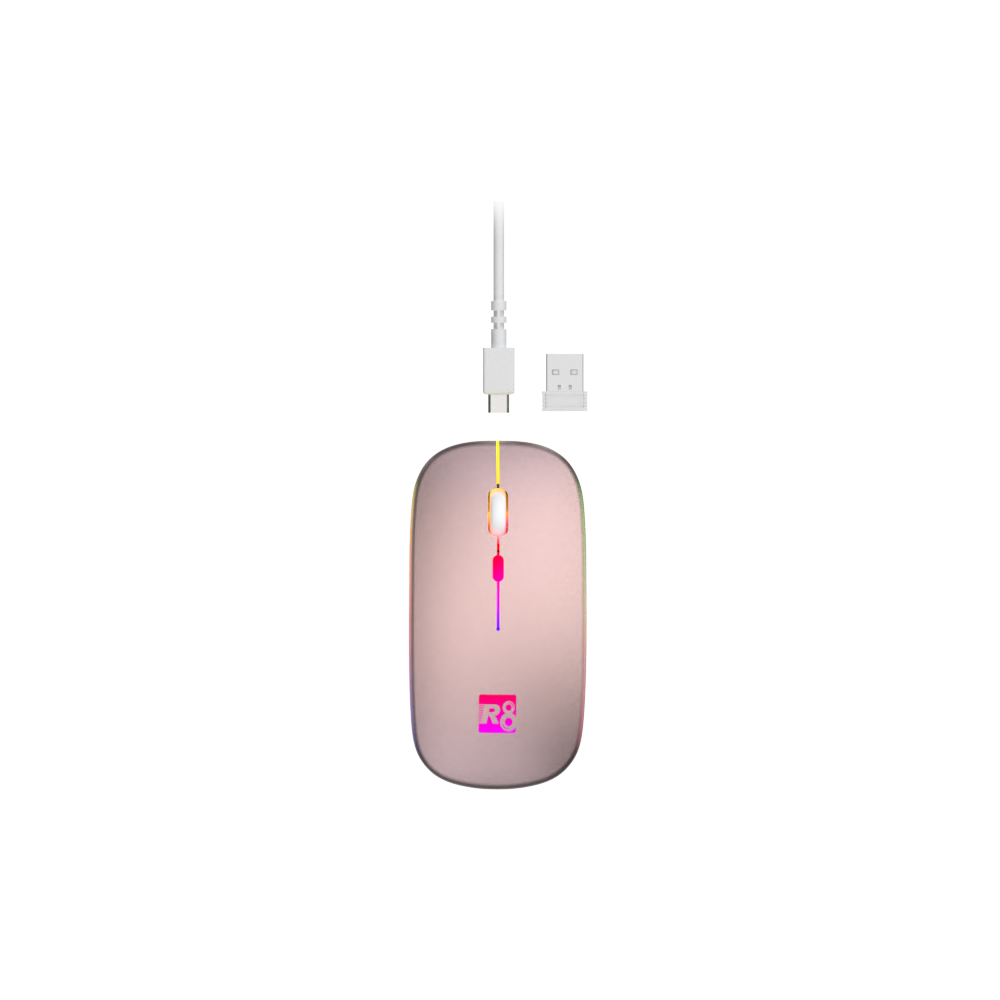 Souris sans fil Rechargeable R8 1715 avec éclairage RGB / Rose