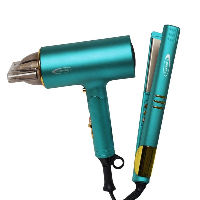 FLORENCE SECHE CHEVEUX 1500W + LISSEUR 1500W AVEC UN PAQUET DE CADEAU / Vert
