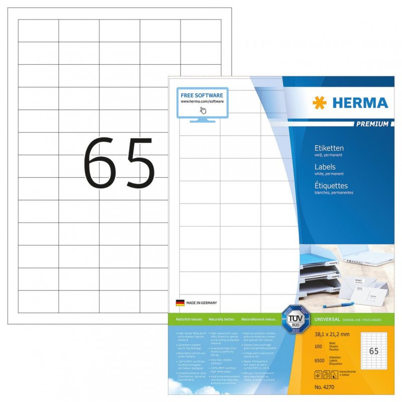 6500x Étiquettes HERMA Premium A4 / 38.1x21.2 mm
