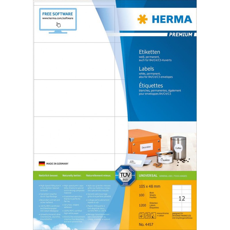 1200x Étiquettes HERMA Premium A4 / 105x48 mm