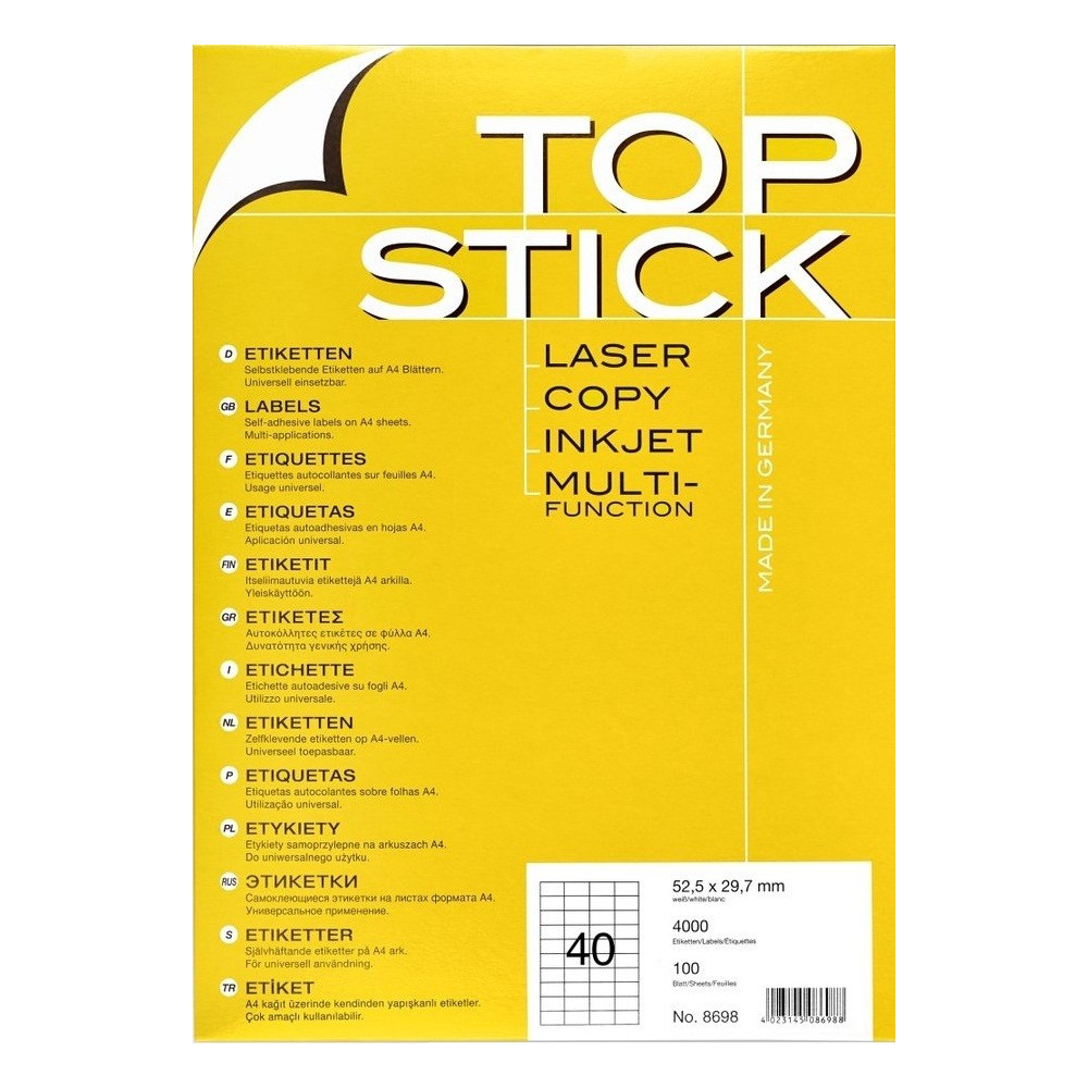 4000x Etiquettes HERMA TOP STICK A4/40 / 52,5 x 29,7 mm