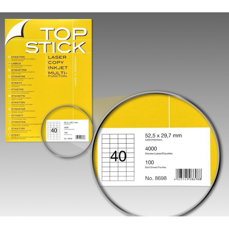 4000x Etiquettes HERMA TOP STICK A4/40 / 52,5 x 29,7 mm