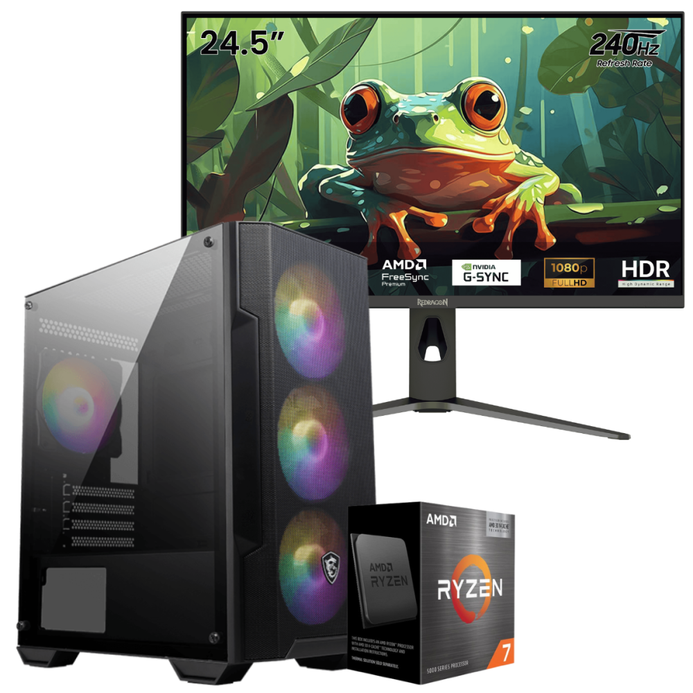 Setup Gamer Special Pc de Bureau Gaming / Ryzen 7 5700G / Vega 8 / 16 Go Avec Écran Redragon HANMON 24.5" Full HD IPS / 240 Hz