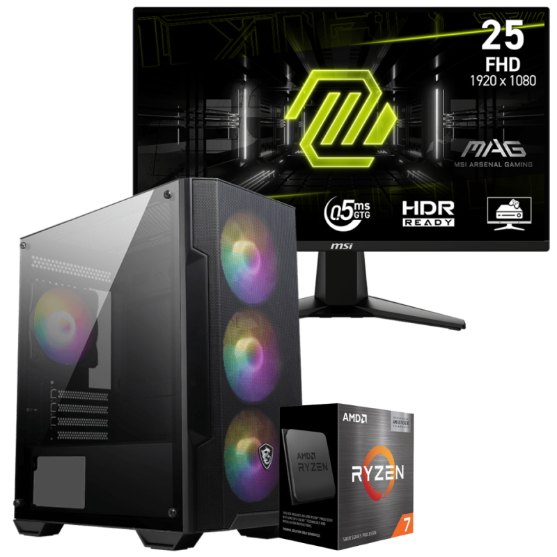 Setup Gamer Special Pc de Bureau Gaming / Ryzen 7 5700G / Vega 8 / 16 Go Avec Écran Gaming MSI MAG 255F E20 24.5" Full HD IPS / 200 Hz