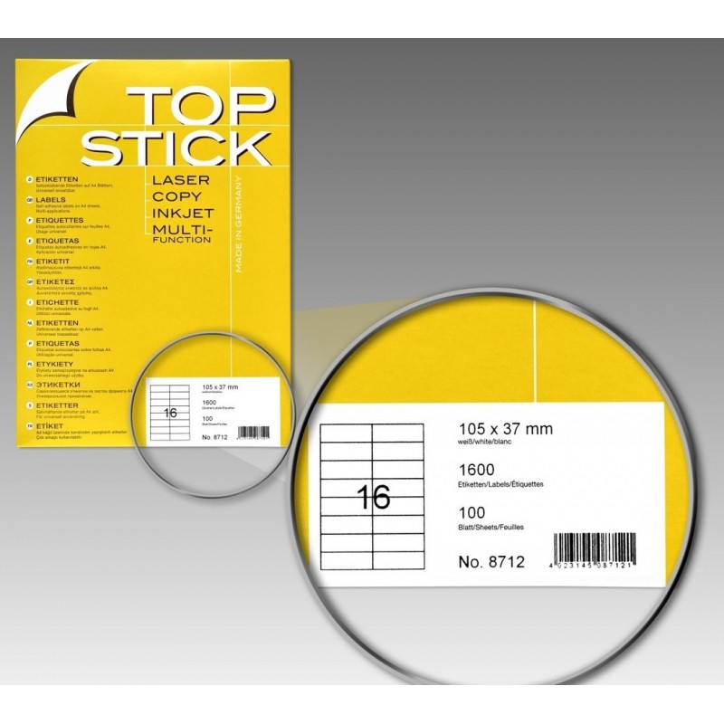 1600x Etiquettes HERMA TOP STICK A4/16 / 105 x37 mm