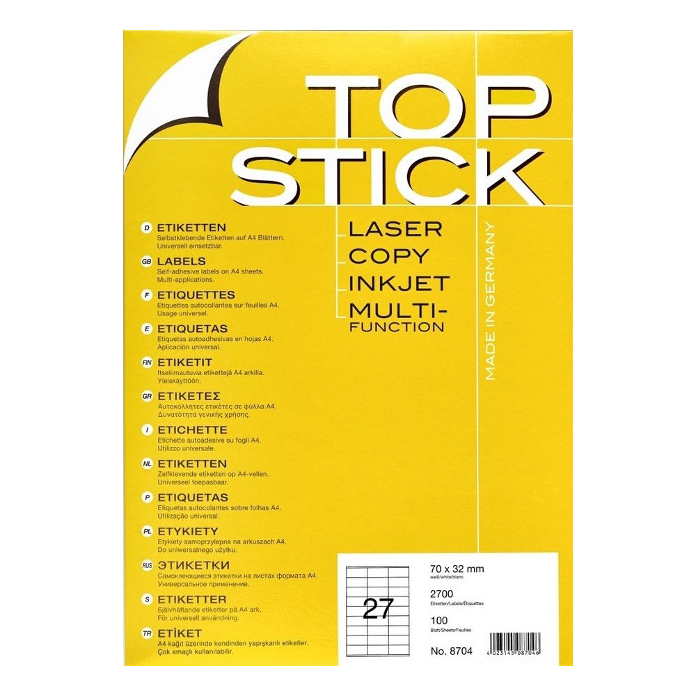 2700x Etiquettes HERMA TOP STICK A4/27 / 70 x 32 mm